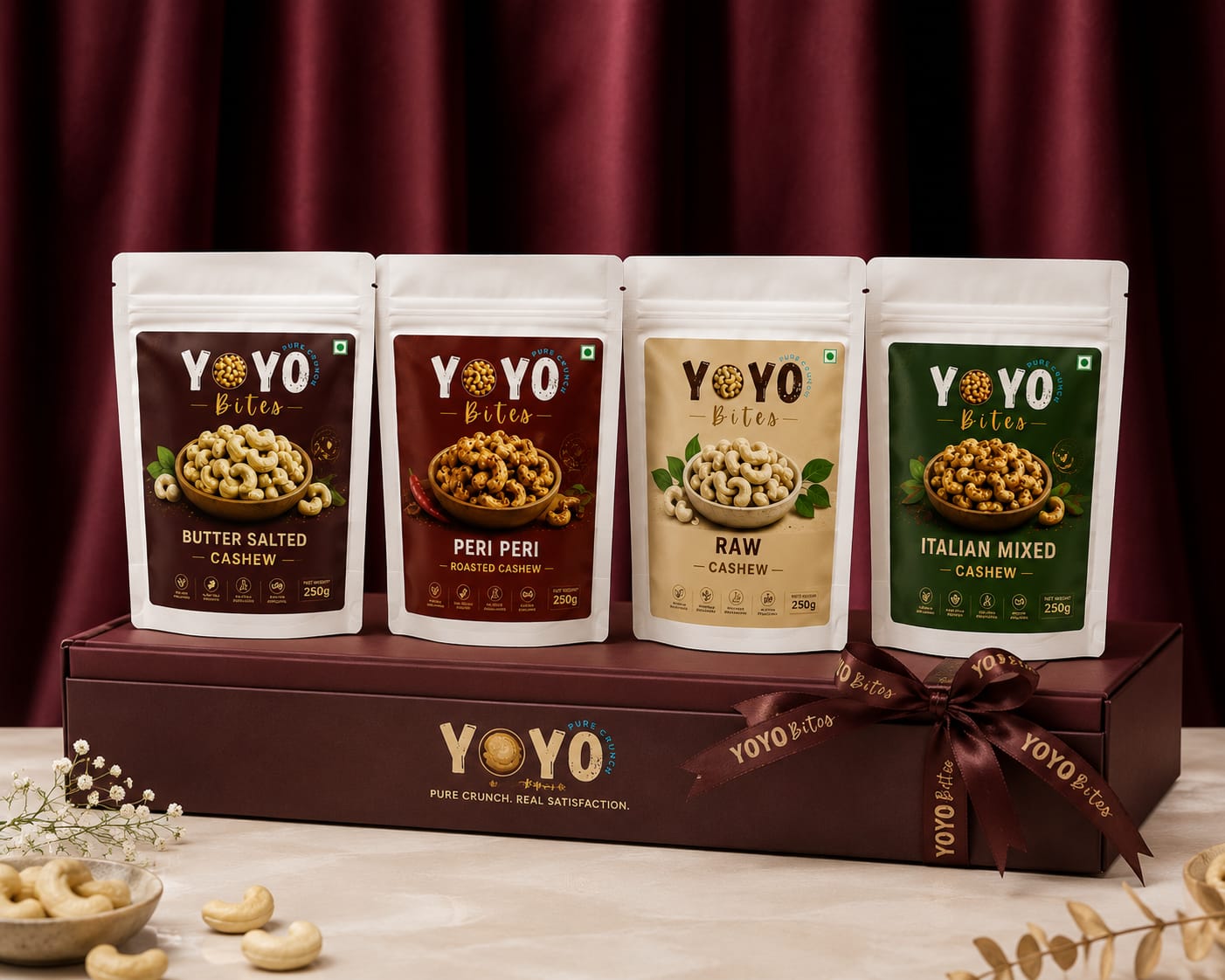 YOYO BiTES 4 Flavour Cashew Combo Pack | Gift Box